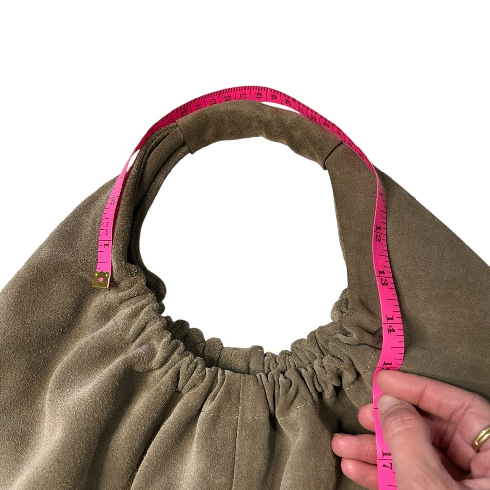 Closed Golden Wood Suede Hobo Bag Slouchy Minimalist Luxury Shoulder Bag - Picture 12 of 16